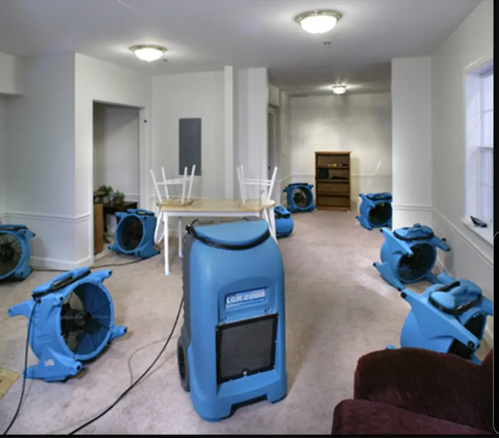 Air movers and dehumidifier setup for Water Extraction & Removal in Byron